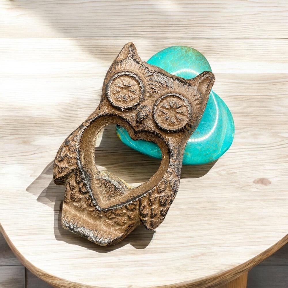 Cast Iron Owl Bottle Opener Heart Cut-Out